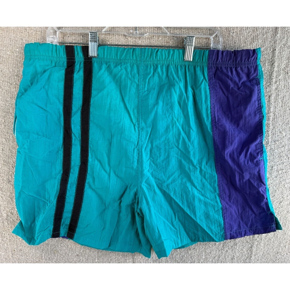 Vintage 90s Surf Odyssey Swim Trunks Medium Blue Teal Pattern